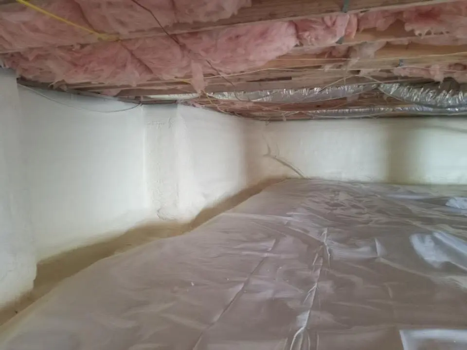 Crawl space encapsulation with closed-cell spray foam for Commercial Roof Restoration in Hickory Hills